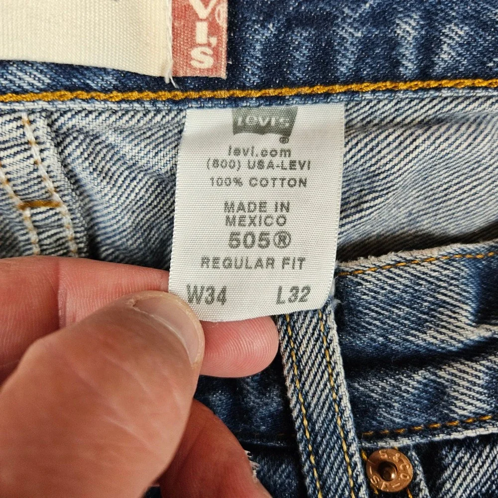 Levis 505 Regular Fit Mens Jeans 34x32 Medium Wash Blue Straight Leg Denim